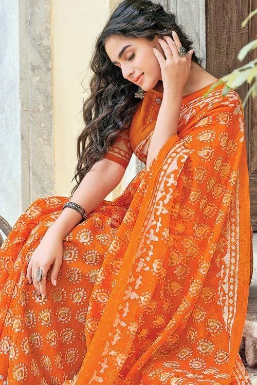 Orange Colour Paper Silk Saree with blouse in Surat at best price by  Vritika Lifestyle - Justdial